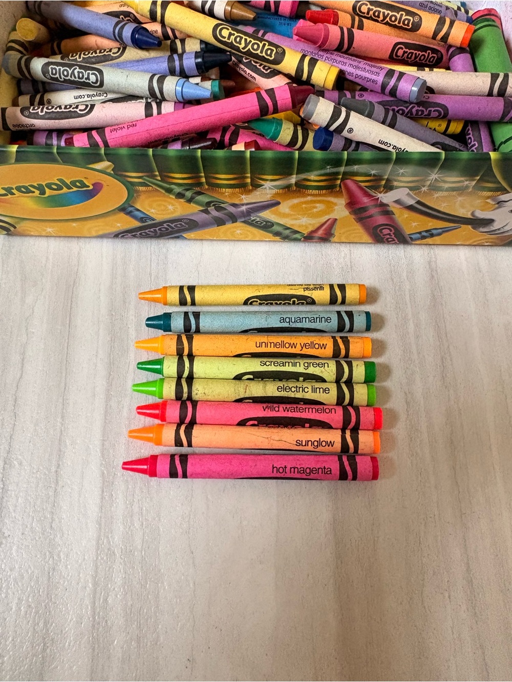 Box full of crayola crayons